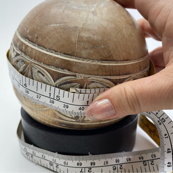 Carved Wooden Sphere Ball on Stand - Picture 6 of 9